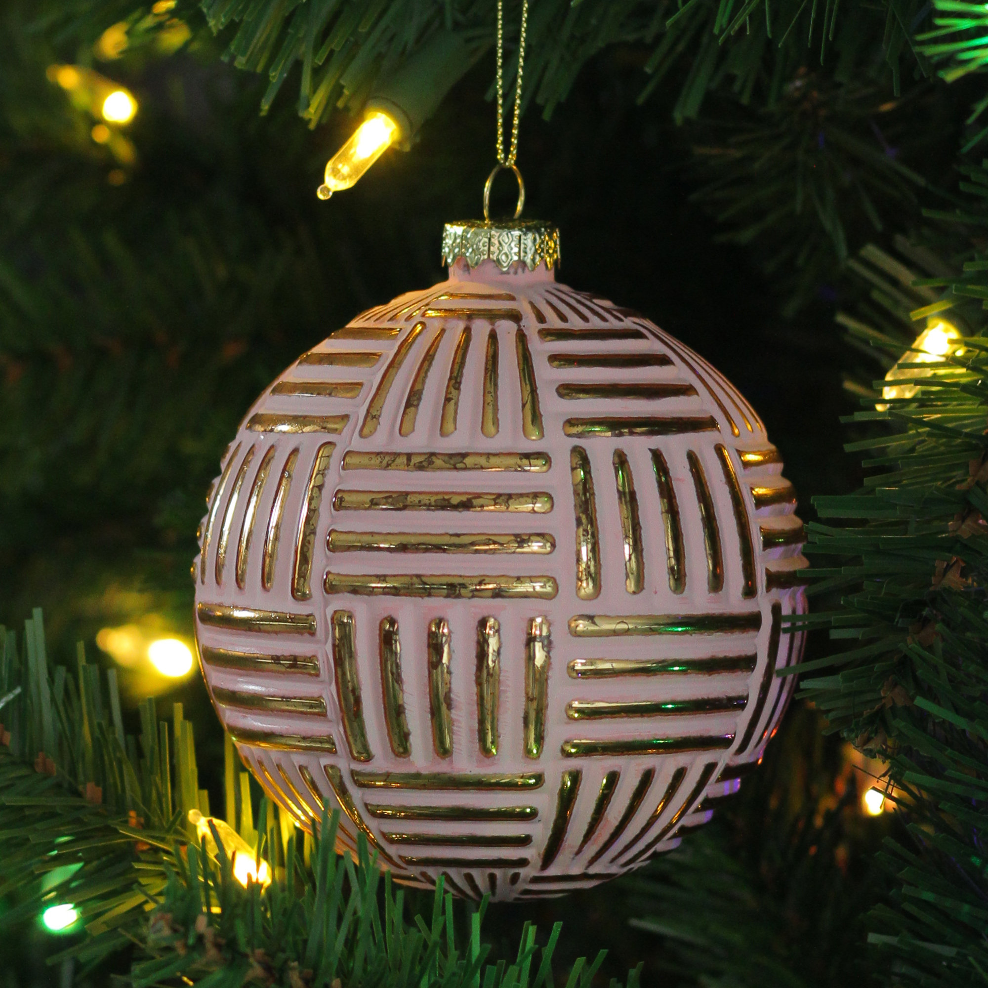 Northlight Seasonal Pink and Gold Striped Matte Glass Christmas Ball Ornament 4" (100mm) | Wayfair