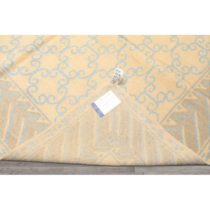 Tapis transitionnel de qualité supérieure en laine noué à la main ivoire et beige 8 x 10 pi 8 po