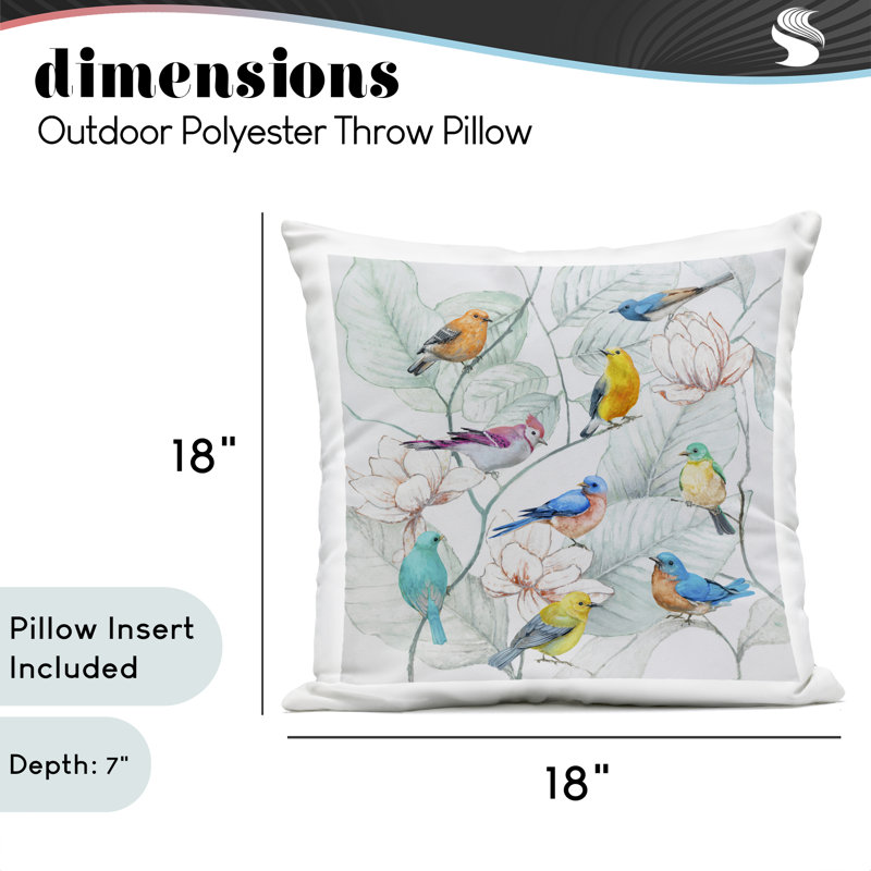 Coussin d'extérieur coloré à motif d'oiseaux colorés, par Lorenzo Collective, 18 x 7 x 18, Blue