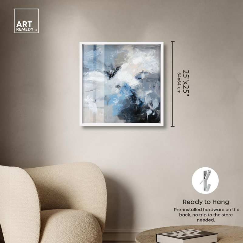 «Windswept Expanse», décor à carreaux bleu par Art Remedy, H 25 po x l 25 po, Blanc