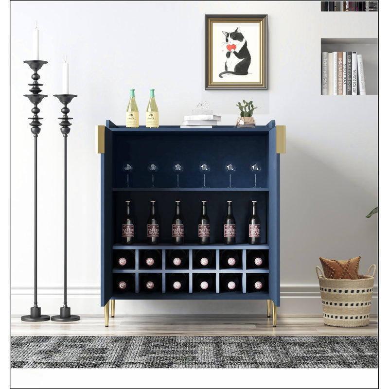 Armoire à vin 2 portes avec support à vin et tablette réglable, charnières à fermeture douce, buffet de salle à manger moderne