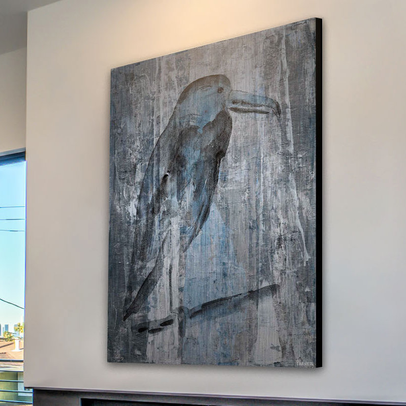 « blue-grey bird ii », reproduction d’art sur métal, H 18 po x l 12 po x P 1,5 po
