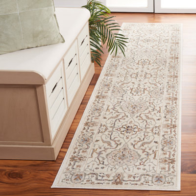 Tapis oriental en polyester tissé à la machine en ivoire / gris