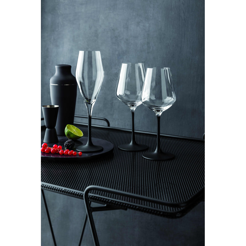 Elegant Black Stem Crystal Champagne Flutes, Set of 4