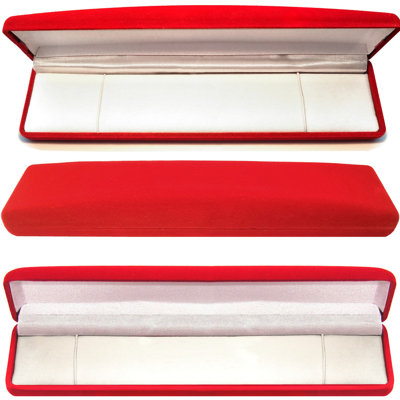 Boîte-cadeau longue à charnière en velours rouge