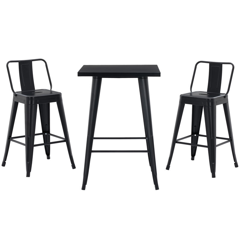 Ensemble repas de patio 3 pièces avec structure en acier thermolaqué, Black