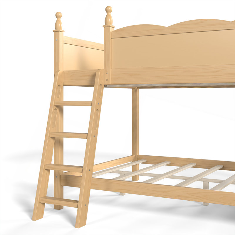 Lit superposé double au-dessus de double avec tablettes de rangement, lit superposé en bois massif avec glissière et échelles, conception à profil bas, naturel