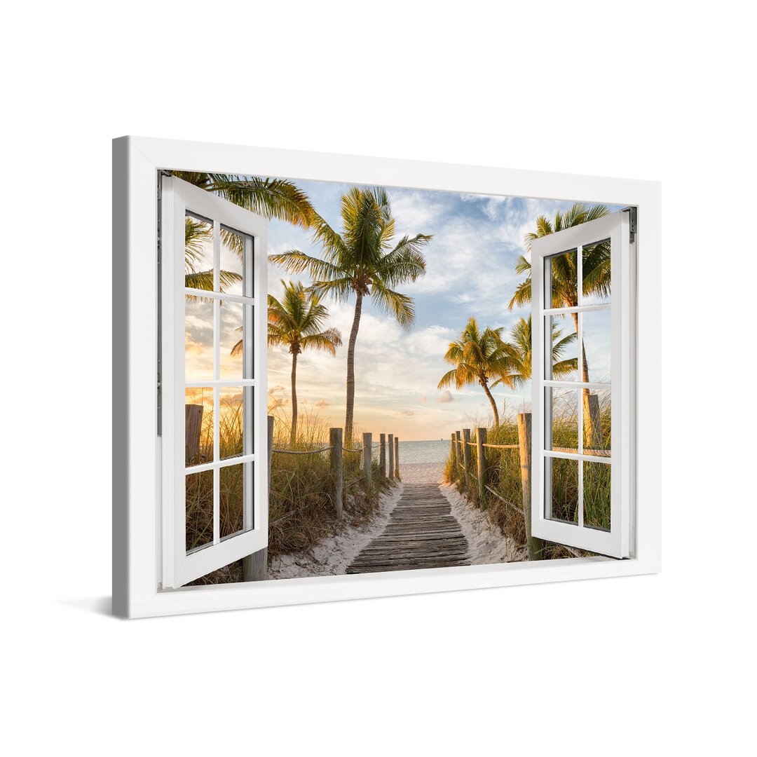 Leinwandbild Palm Path To The Sea Window Xcm – Premium Leinwanddruck – Kunstdruck Auf Cm Holz-Keilrahmen Für Schlaf- Und...