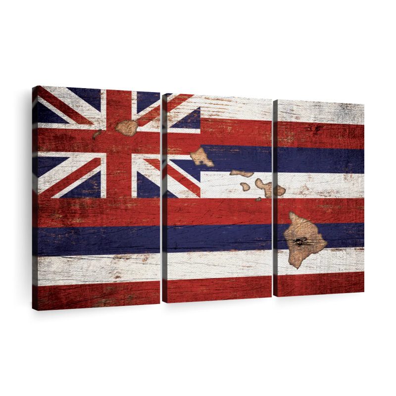 «State Map Over Hawaii Flag», reproduction sur toile, H 32 po x l 50 po