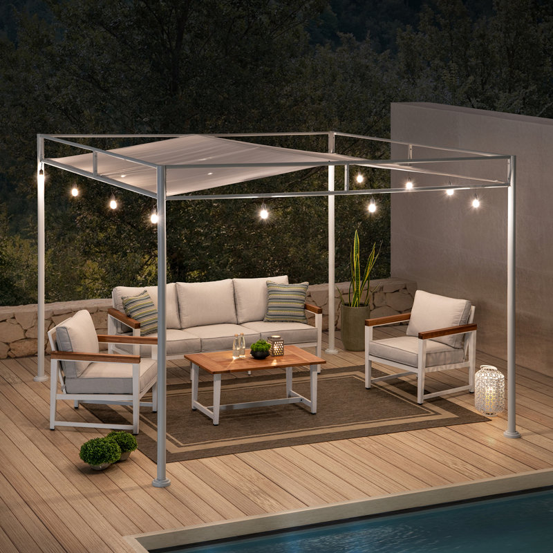 Pergola d'extérieur 10 pi x 10 pi en polyester Sunjoy avec abat-jour Suningford, Blanc