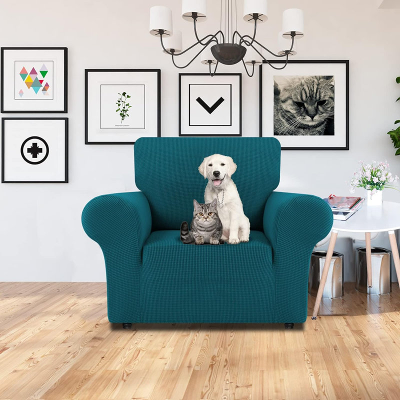 Housse pour fauteuil à coussins carrés/rectangulaires, Polyester bleu paon