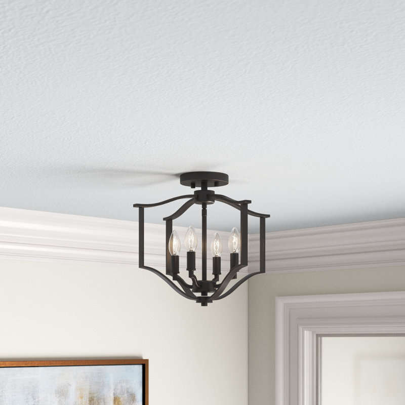 Plafonnier semi-encastré géométrique 16 pouces 4 lumières style lustre Mauch
