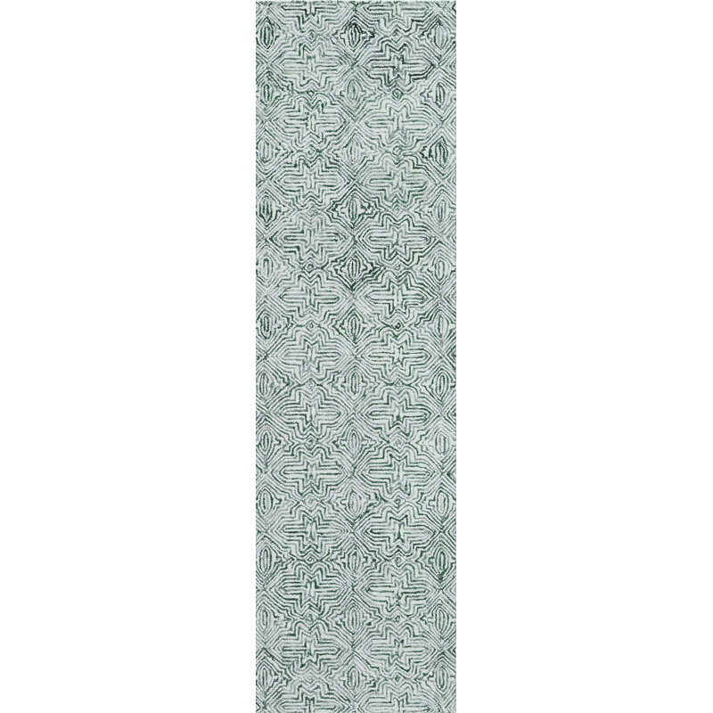 Barranco Hand Tuffted Wool Area Rug in White/Green, Runner 2'3" x 8'