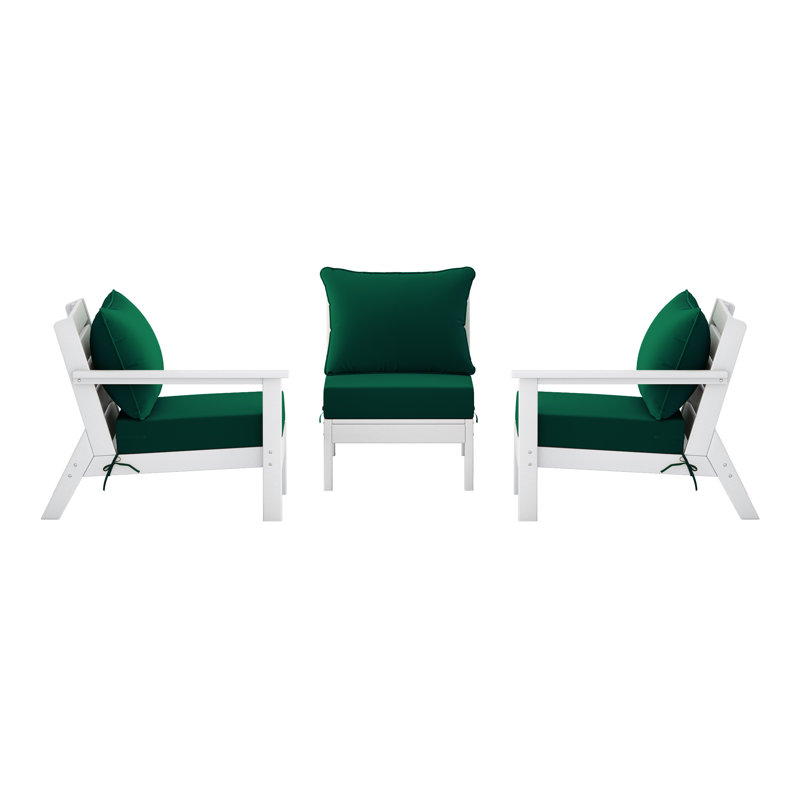 3-Piece Deep Seating Set With Cushions, White, Green