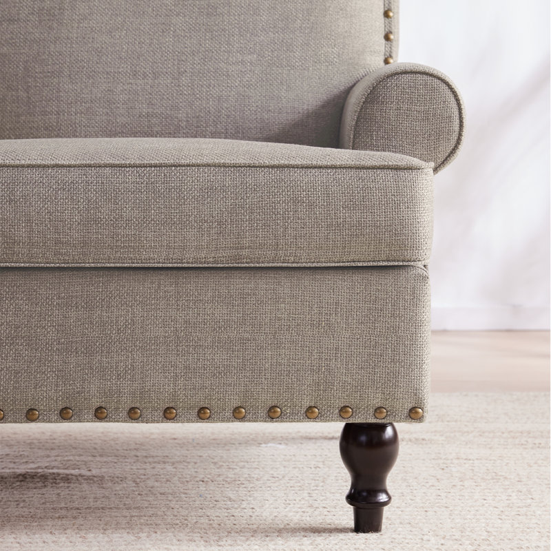 Daro 30'W Upholstered Armchair With Nailhead Trim, 	Grayish Taupe Polyester Blend