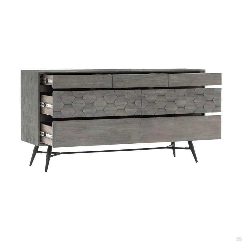 Commode 6 tiroirs en bois d'acacia gris