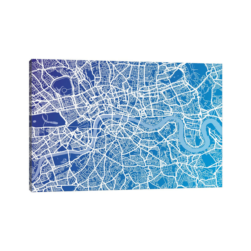 London Street Map (Blue II) by Michael Tompsett - Wrapped Canvas Print, 20.32 cm H x 30.48 cm W