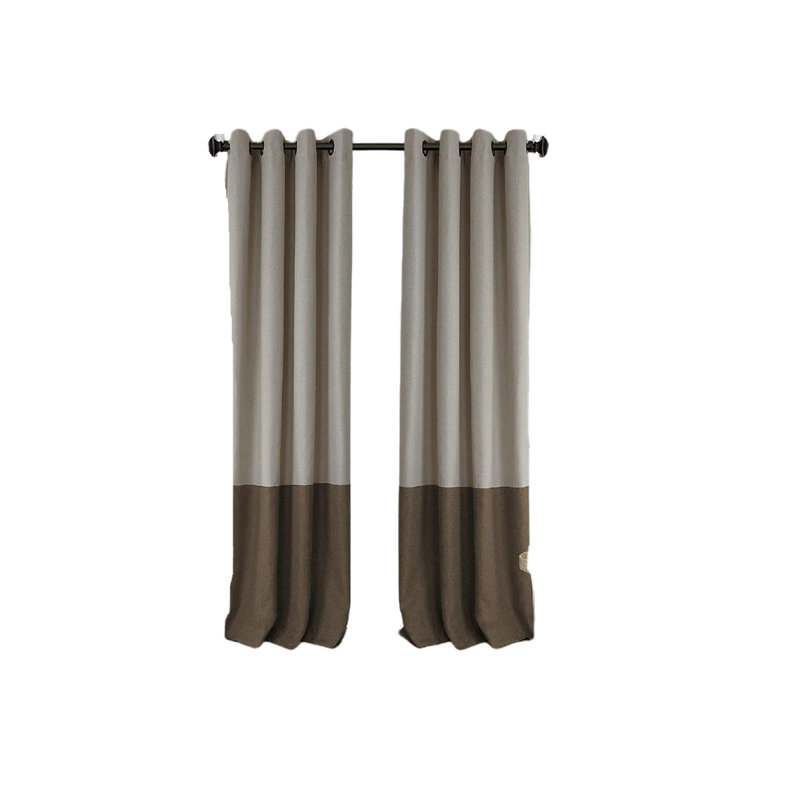Color-Block Blackout Window Curtain, Single Panel Polyester Blackout Sliding Panel, 52" W x 95" L, Beige/Navy