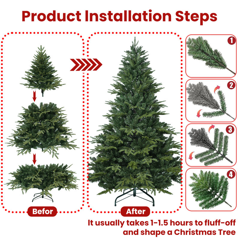 Arbre de Noël artificiel à charnière naturel 7,5 pi, 7.5"