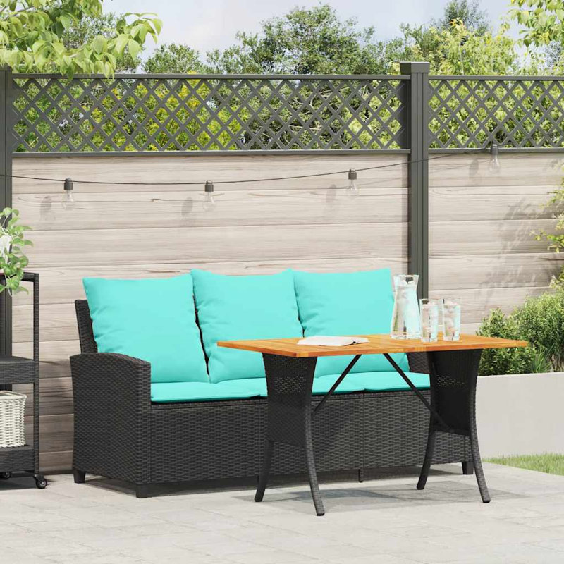  Canapé de patio 3 places avec coussins et table en rotin de polyester noir