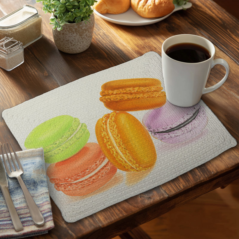 Ensemble de 4 napperons en polyester tressé | Petites bouchées de macarons