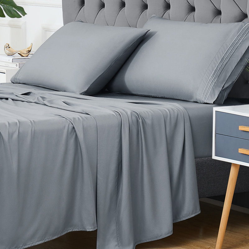 Ensemble de draps en rayonne à refroidissement complet, draps 4 pièces avec drap-housse à poche profonde de 16 po, draps soyeux et respirants avec drap plat et taies d'oreiller