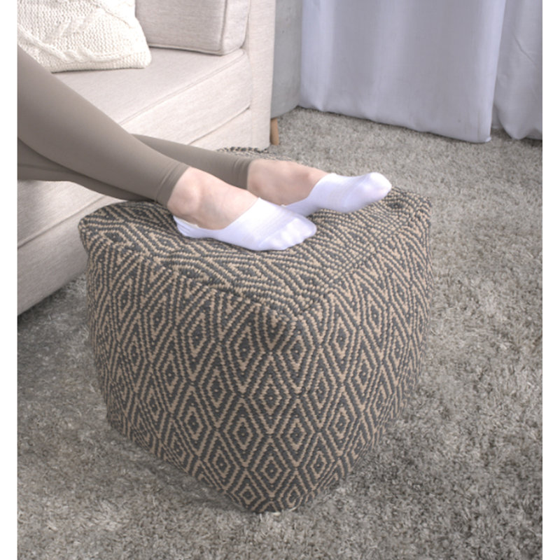 Ornement en forme de pouf en coton tissé à la main gris foncé et brun foncé - 15 po x 15 po x 15 po, capacité de 250 lb de diamants subtils, nettoyer les taches à la main en gris de 15 po