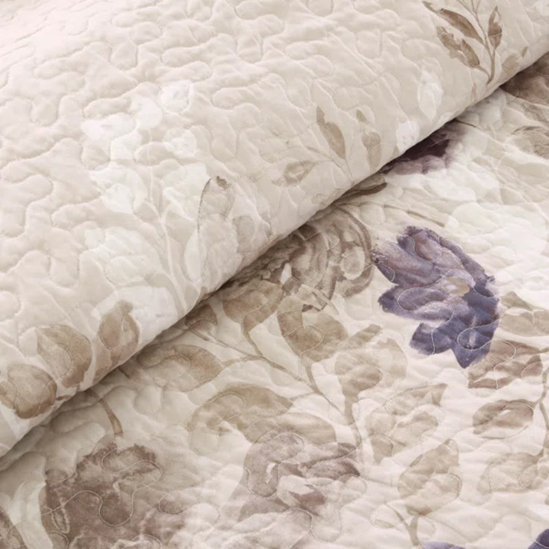 Floral 6 Piece Quilt Set with Throw Pillows, Full/Queen Coverlet + 2 Shams + 3 Throw Pillows, Taupe