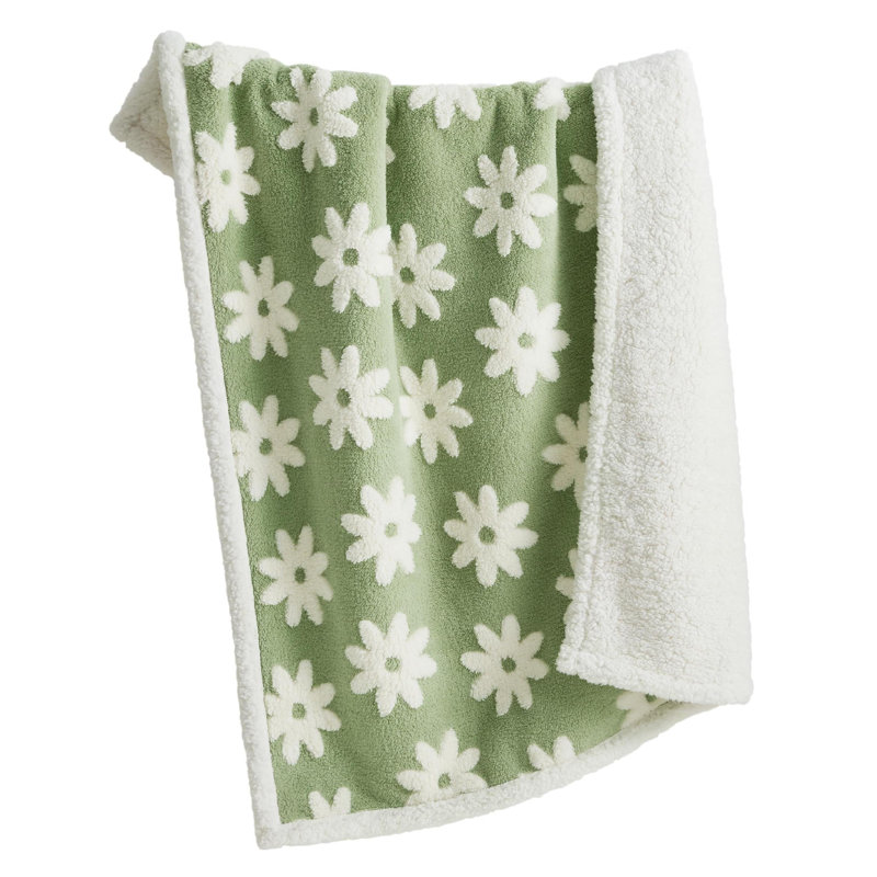 Waterproof Double-Sided Dog Blanket  - Washable Sherpa Fleece & Jacquard , Green, 40" L x 50" W