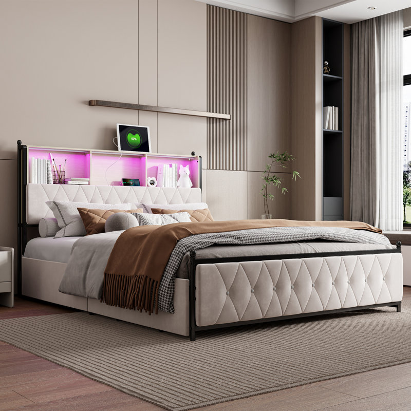 Tavean Upholstered Storage Bed, European Double (140 x 200 cm)