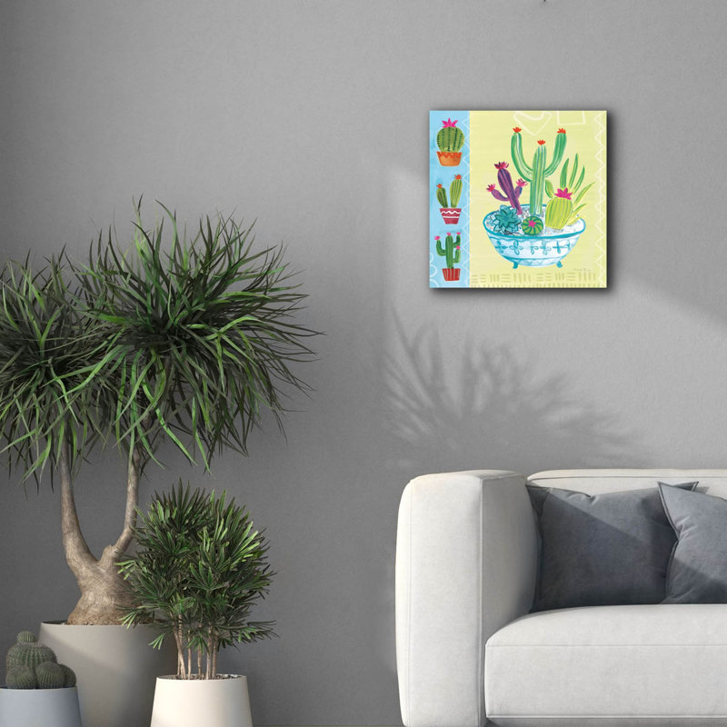 Toile épique Graffiti «Cacti Garden 3 No Birds and Butterflies» par Farida Zaman, art mural 18 po x 18 po, H 18 po x l 18 po