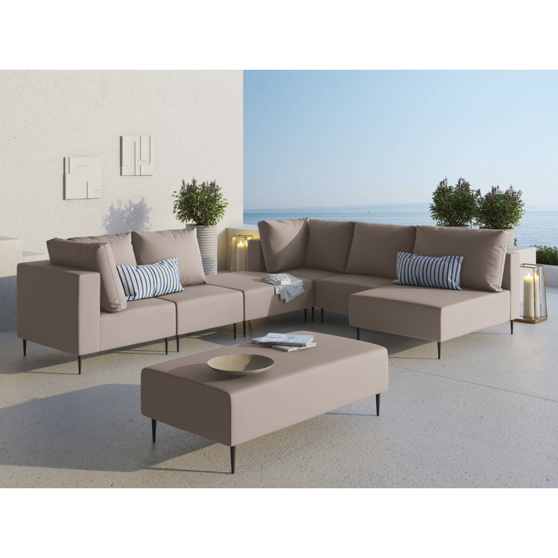 Amada 336cm Wide Wood Patio Sectional with Cushions, Beige