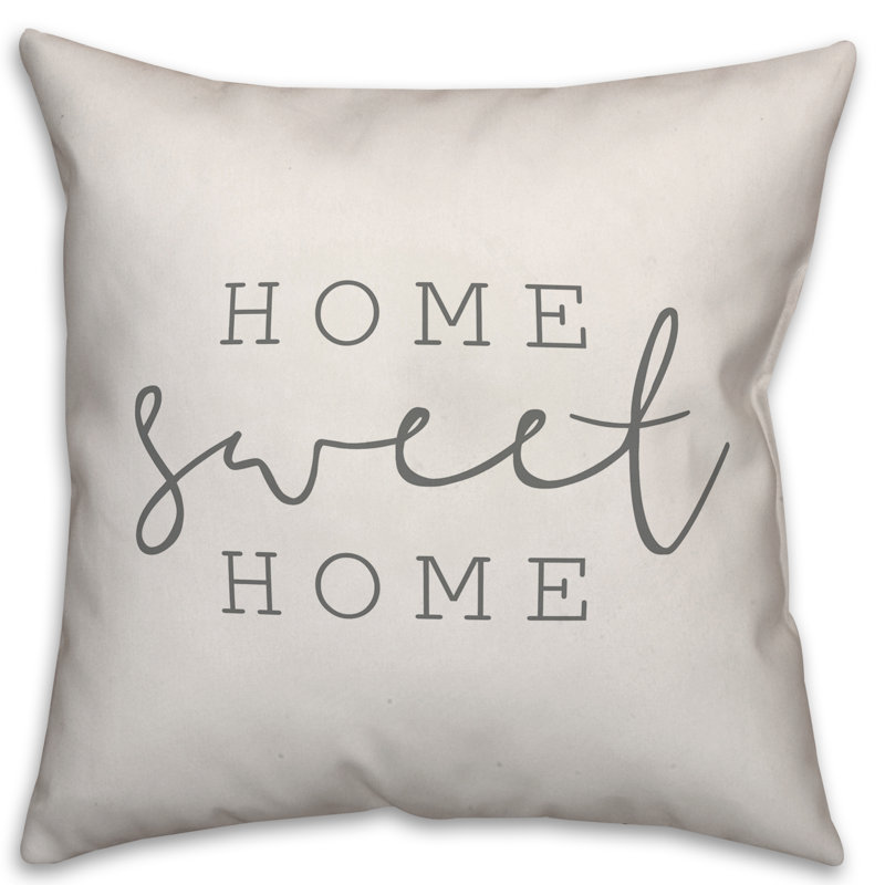  Coussin intérieur / extérieur Home Sweet Home, H 16 po x l 16 po, Blanc / Gris foncé