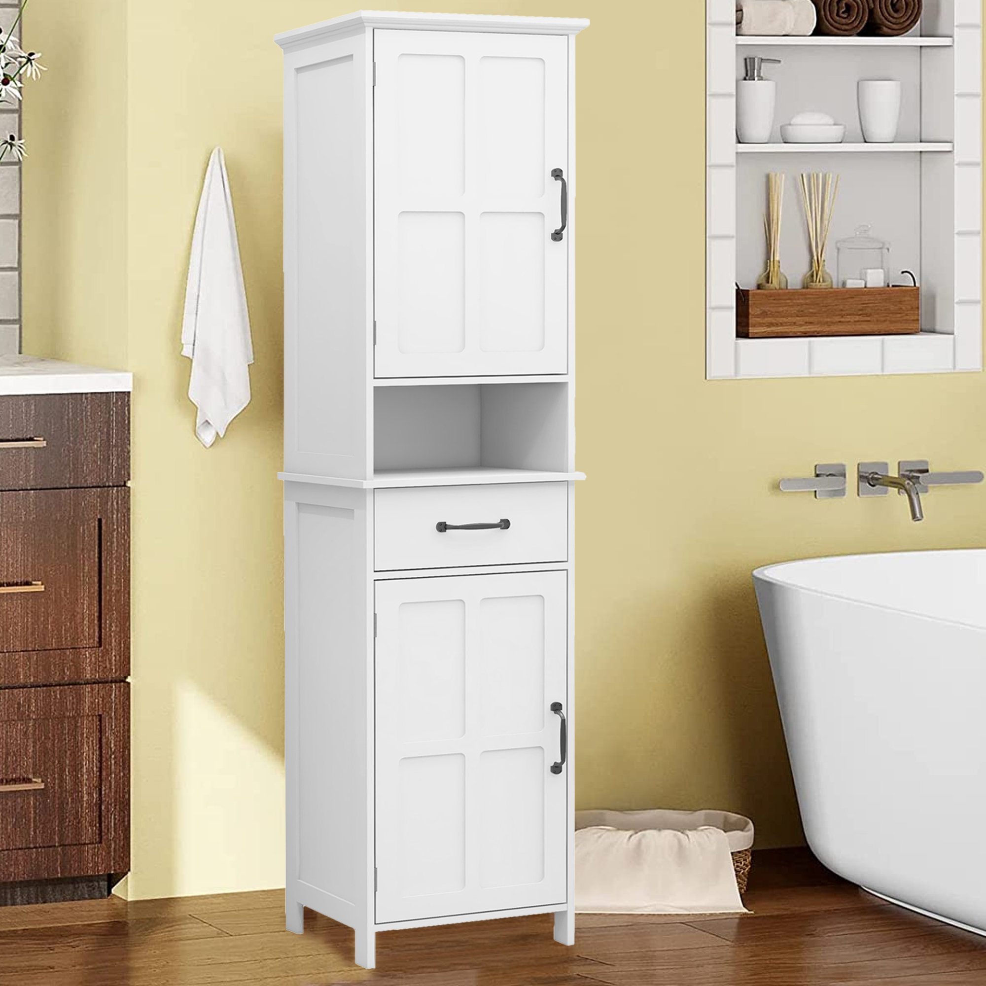 Ebern Designs Calianna Linen Tower Bathroom Cabinet & Reviews