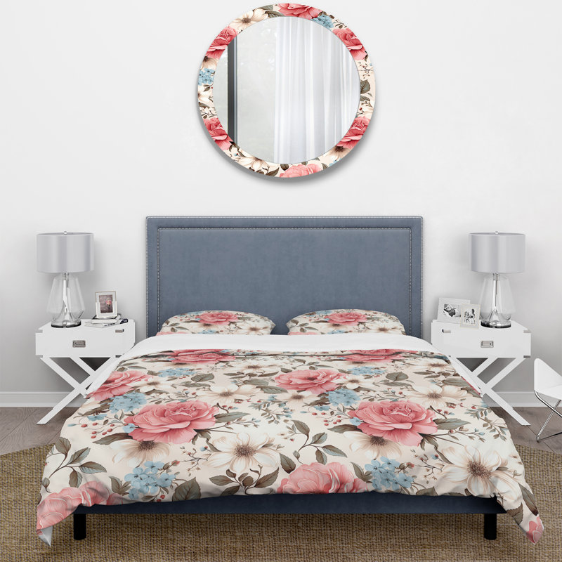 Ensemble de housse de couette floral rose antique, Housse de couette pour très grand lit et 2 très