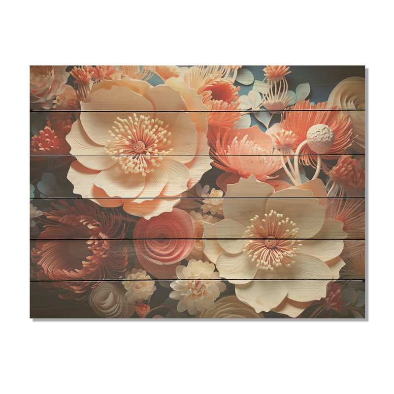 «Giant Plumose Anemone Collage» - art mural bois de corail sous l'eau sur bois de pin naturel, H 24 po x l 32 po