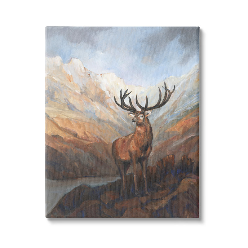 «Wild Deer Breathtake Mountain View» par Tim Otoole - peinture sur toile tendue, H 20 po x l 16 po x P 1,5 po