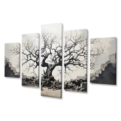 Minimalism Grey Tree Solitude IV - Floral Canvas Print - 5 Panels