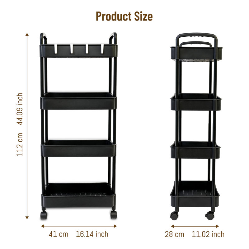 Chariot de rangement à 4 couches BAOKALER avec roue, noir
