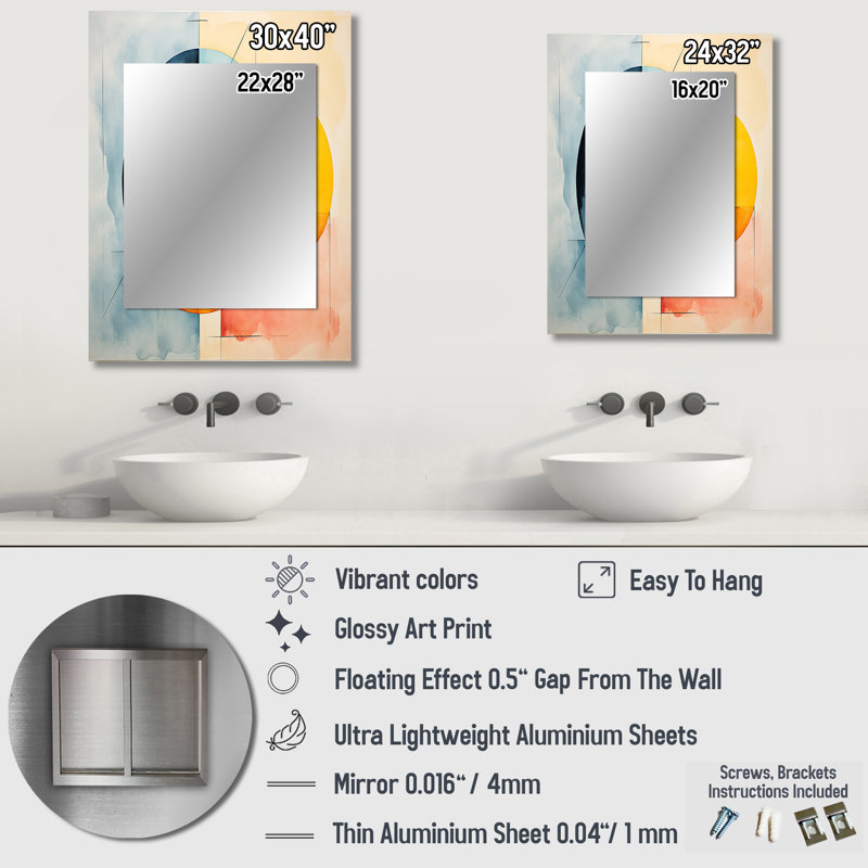 Cubic soft colors tiles V - Geometric Wall Mirror, Orange Decorative Mirror, Printed Metal Art, 40" x 30"