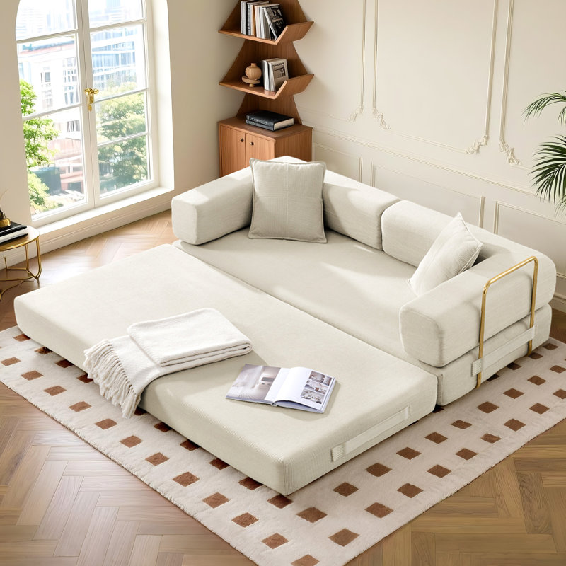 Aldora Boneless 78" King Size Convertible Sleeper Sofa Bed With 2 Pillows, Corduroy Folding Mattress Couch, No Assembly Required , Floor Sofa Lounge Couch For Living Room Small Spaces