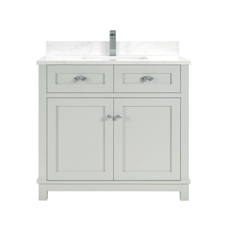 36" Solid Wood Sink Vanity With 1' Artificial Stone Top, Polished Chrome, Silver Strand