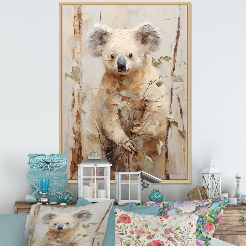 Koala douillet qui grimpe sur toile, H 44 po x l 34 po x P 1,5 po, Cadre naturel flottant