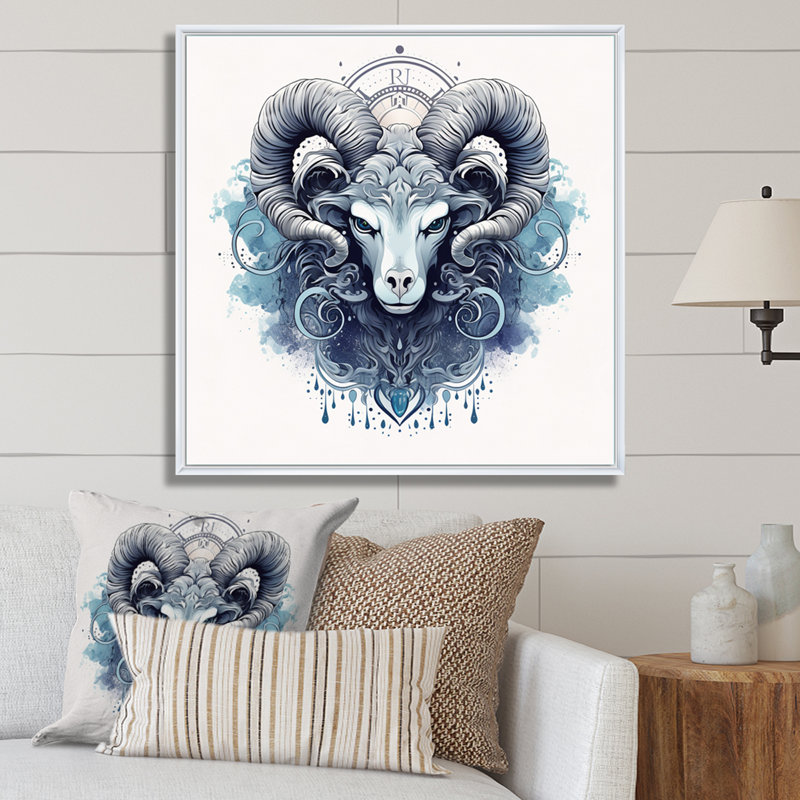 Taureau signe du zodiaque II - reproduction sur toile, H 36 po x l 36 po x P 1,5 po, Cadre flottant blanc