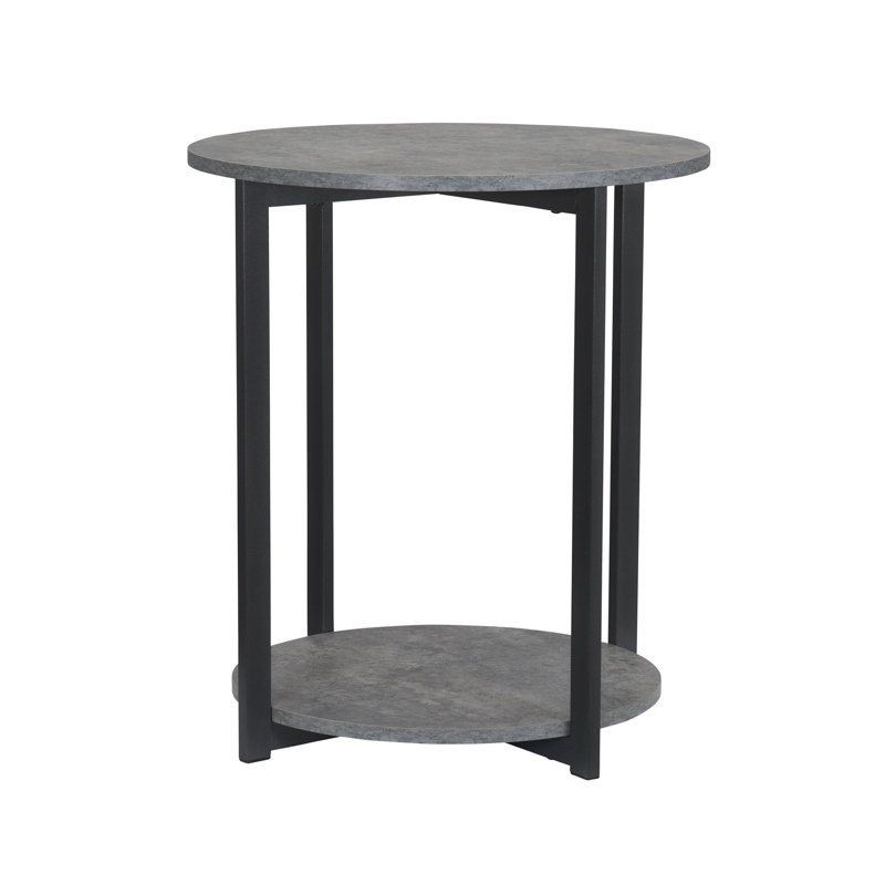 Gateshead Jamestown Round Side End Table with Storage Shelf Rustic Wood Grain and Metal, Gray