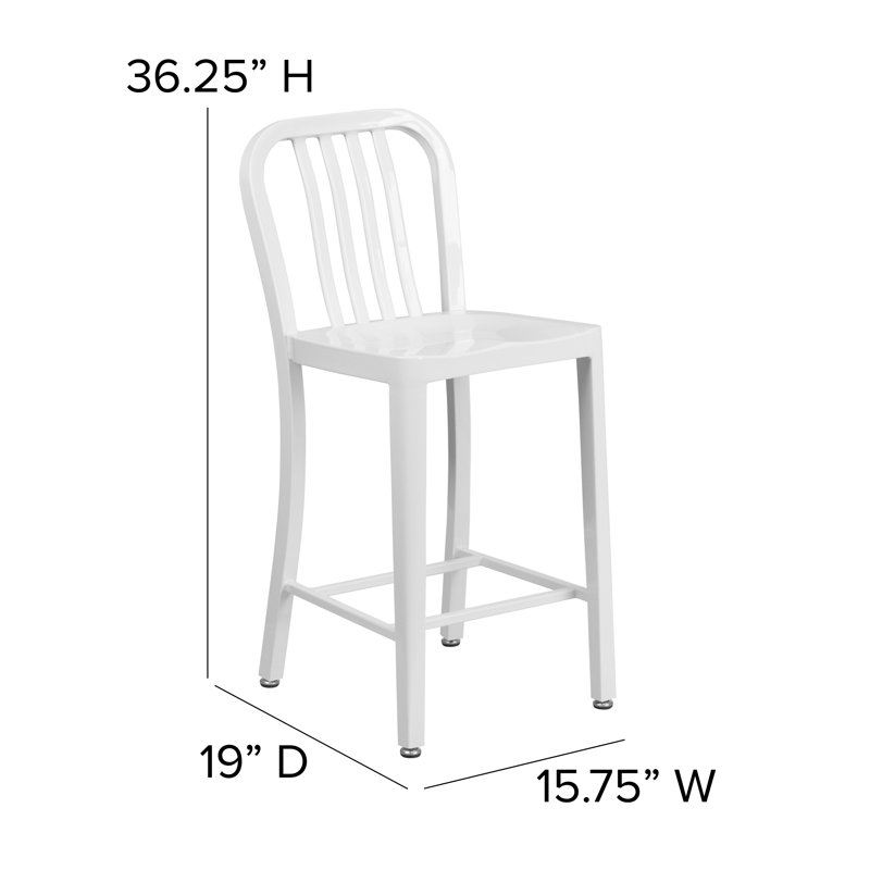 Indoor/Outdoor Commercial Grade Metal Modern Barstools (Set of 2) by Flash Furniture, White, Counter Stool (24" Seat Height)