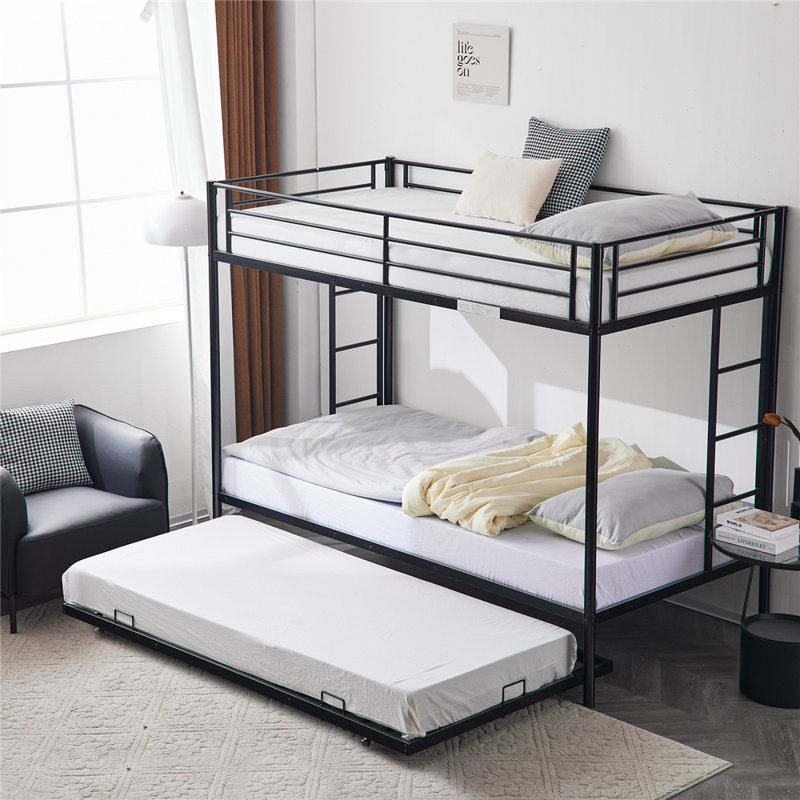 Twin Over Twin Bunk Bed With Trundle, Triple Bunk Beds, Black