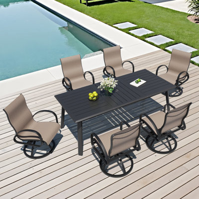 6 - Person Aluminum Outdoor Dining Dining Set With Sunbrella Swivel Rocking Dining Armchairs