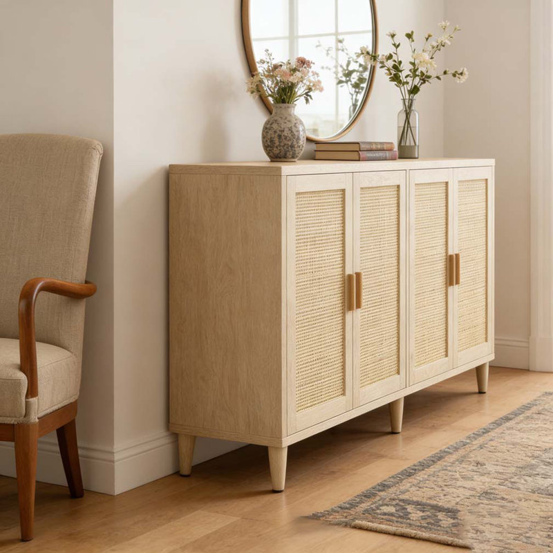 70" Rattan Buffet Cabinet with Storage, Natural