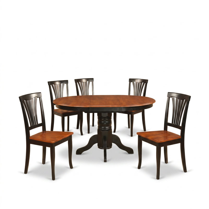 Ensemble de salle à manger ovale 7 pièces en bois de cerisier noir avec rallonge papillon intégrée de 45 cm et 6 chaises